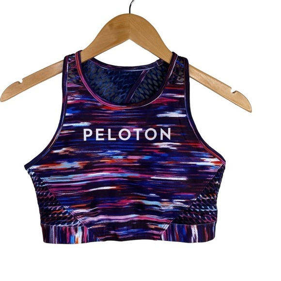 Peloton Melody High Neck Purple White Watercolor Print Sports Bra Size Medium - Picture 1 of 4